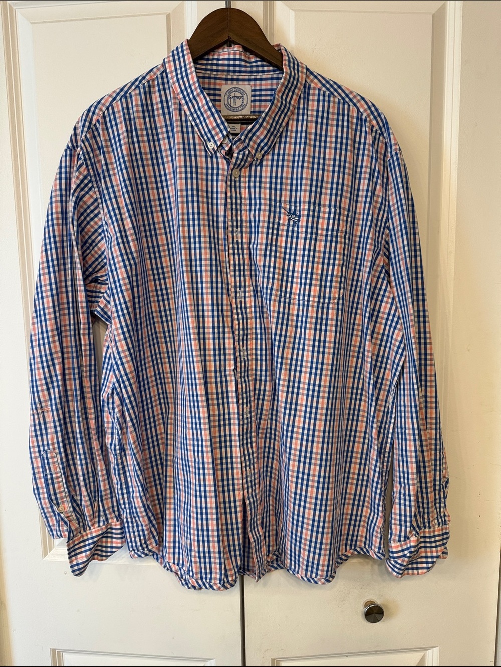 Guy Harvey Blue and Pink Plaid Button-Down Shirt